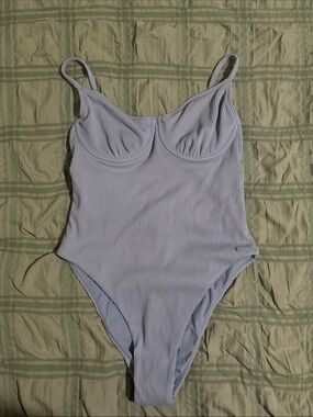 Roxy Light Blue Ribbed One-Piece Bodysuit